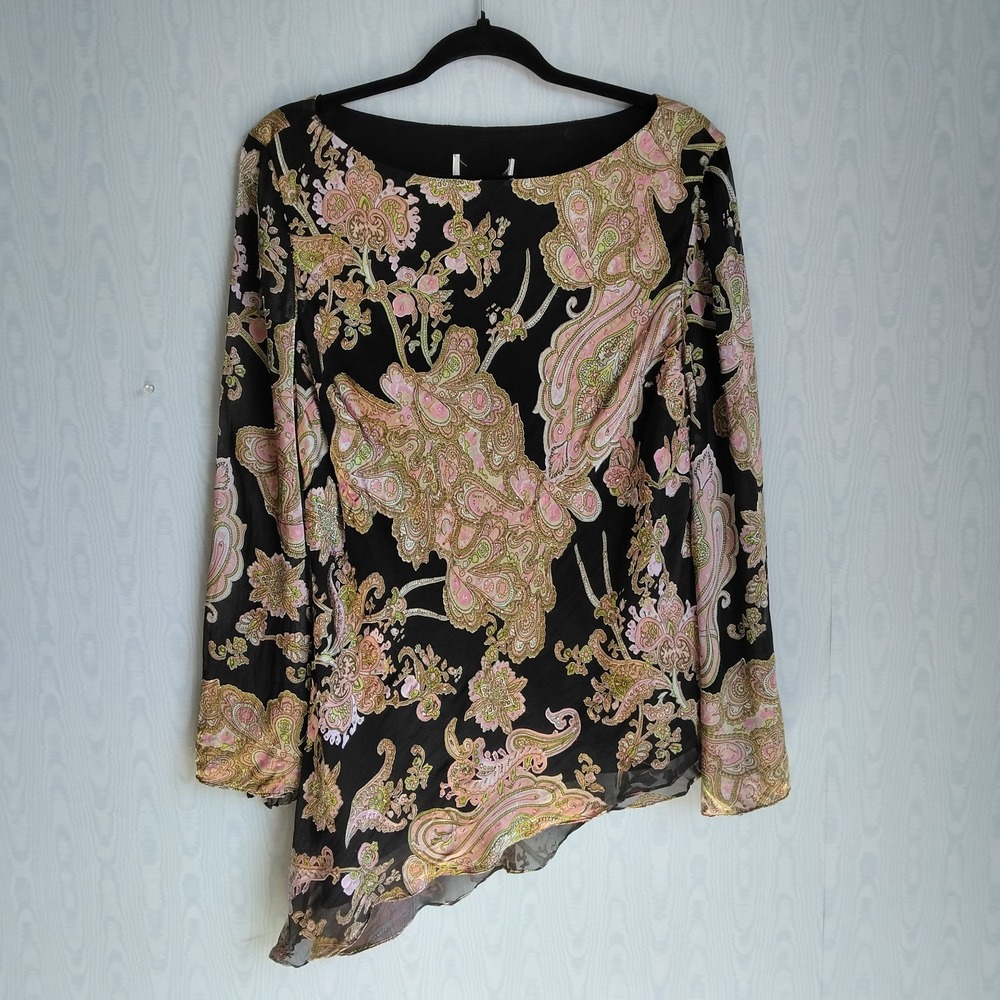 Papell Boutique Women's Small Y2K Asymmetric Beaded Bell Sleeve Fairy Grunge Top